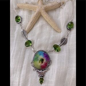 NEW Rainbow Solar Quartz Peridot 925S Necklace